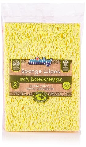 Minky Extra Thick Sponge Wipes - Pink and Yellow, 100% Biodegradable, 2 Pack, Eco Cleaning