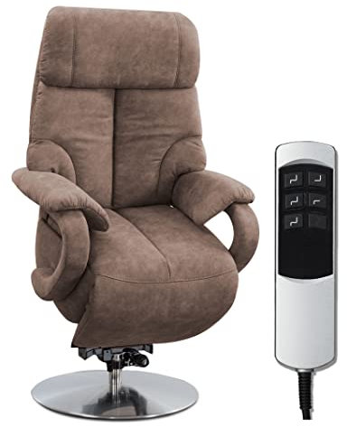 CAVADORE TV-Sessel Istanbul / Fernsehsessel mit Aufstehhilfe & elektrisch verstellbarer Relaxfunktion / 2 E-Motoren / 80 x 115 x 79 / Lederoptik: Hellbraun