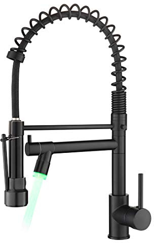 AIMADI Rubinetto della cucina,Rubinetto da cucina nero,Rubinetto commerciale con spruzzatore Singolo Maniglia Singola Foro Molla Rubinetto Lavandino Della Cucina A Molla, Nero Opaco
