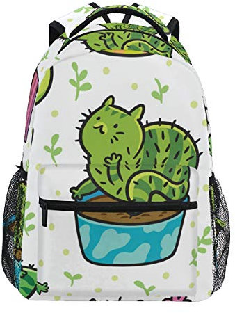 Rootti Rucksack Tasche Kaktus Katze Muster Wandern Rucksäcke Outdoor Schule Reise Laptop Bookbag Daypack für Kinder Erwachsene Jungen Mädchen