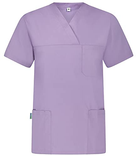 B-well ANGEL Unisex Kasack Kurzarm V-Ausschnitt Kasack Damen Pflege Schlupfkasack (Lila, L)