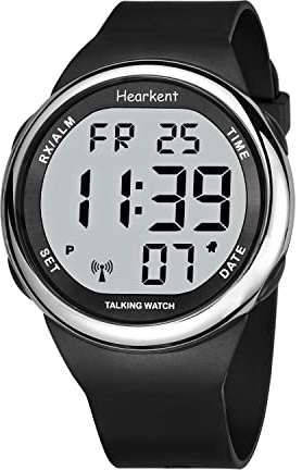 Hearkent Atomic Talking Watch Sets Itself for Visually impaired or Seniors LCD Big Number Easy-to-Read Talking Watch for Elderly (Silver)