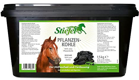 Stiefel Pflanzenkohle für Pferde, 100% Reine Pflanzenkohle zur Unterstützung des Magen-Darm-Trakts, für den Stoffwechsel, 1,5kg