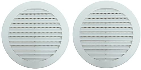TEKLiNe 2 Griglie Ventilazione Aerazione Plastica da 120mm Tonda Rotonda Areazione Protezione Insetti Sistema Aria Casa Colore Bianco, 2 pezzi da 12cm