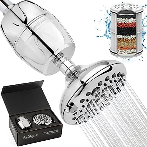 Aqua Elegante High Pressure Shower Head & Filter - Adjustable Water Saving Showerhead For Low Flow Showers With Bath Filters To Remove Chlorine + Hard Minerals, 2.5 GPM - Chrome