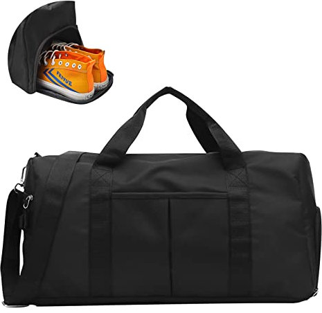 Sac de Sport Homme/Femme Léger avec Compartiment Chaussures Duffel Bag ésistant à l'eau Gym Fitness pour Voyage, Weekend, Musculation, Outdoor, Workout (Noir)