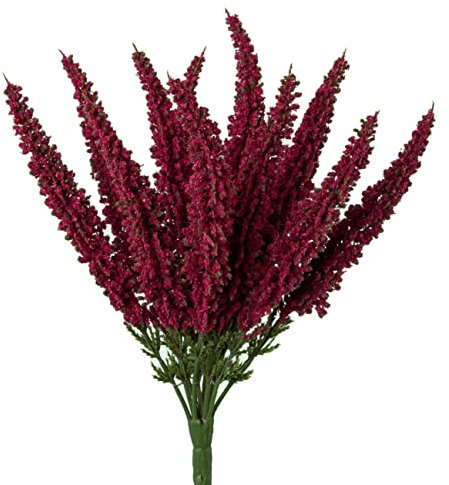 creativ home Kunstpflanze, Kunstblume, Erikabusch, Heidekraut, Dekoration. ca. 26 cm Burgund CALUNA