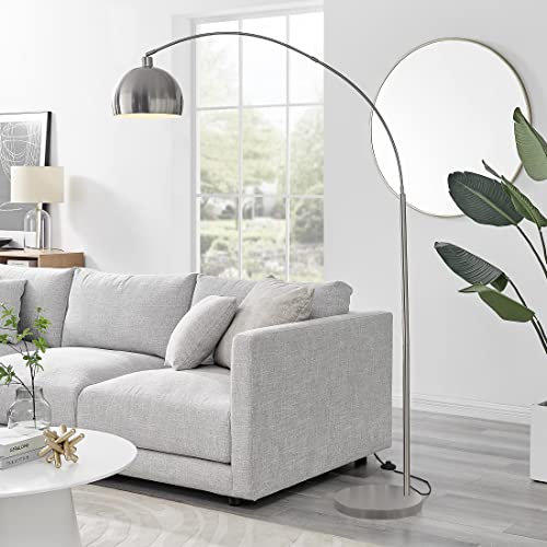 Furniturebox UK Lighting - Holden Chrome Silver Metal Floor Arc Standing Lamp Light (Including Bulb) - Modern Standing Lamp - Silver Round Base, Chrome Arched Arm & Lampshade - Elegant & Simple