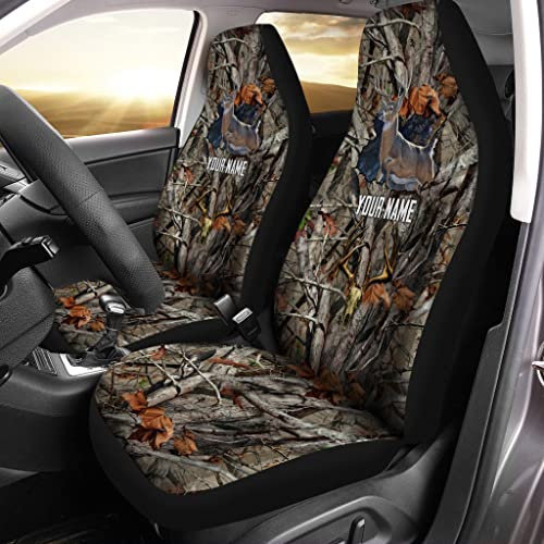 456 Autositzbezüge Vordersitze Personalisiertes Namensrotwild-Jagd-Camouflage-Muster Sitzbezüge Set Universal Sportliche Innenraum Sitzschoner Für Fahrzeuge, Autos, Suvs, 52X138Cm