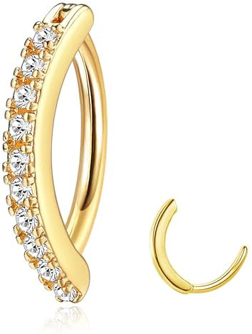 JeryWe 14G Bauchnabelpiercing Ring für Frauen Edelstahl CZ Opal Liebe Herzform Körperschmuck Clicker Piercing Bauchnabel Zirkonia-Gold 12 mm