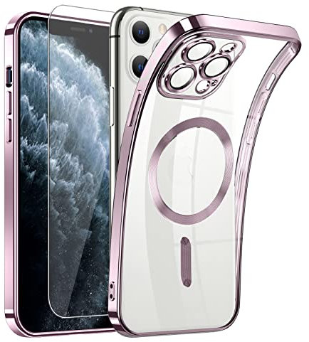 DOSNTO Magnetic Clear for iPhone 11 Pro Max Case with MagSafe [Original iPhone Exterior] [Integrated Camera Cover] Silicone Cover Slim Thin [Non-Yellowing] Anti-Fingerprint Scratch Wireless Charging