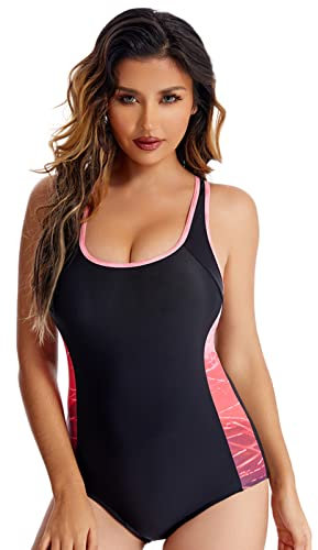 SUGSHYN Costumi da Bagno Donna Intero Push up Imbottito Racerback Body Costume Intero Mare Curvy Sportivo Interi Vestito da Piscina Spiaggia Estivo Beachwear Swimsuit Un Pezzo (Rosso.XL)