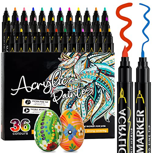 Cocolemon Marqueur Peinture Acrylique, 36 Couleurs Stylo Feutre Professionnel Dessin pour la Pierre, la Céramique, le Verre, le Bois, pour Peinture Enfant, Cadeau Fille 4-12 Ans