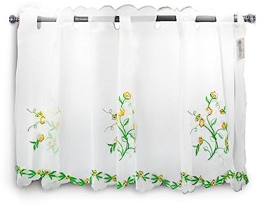 3 Pagen Kurzgardine aus hauchzartem Voile, Scheibengardinen Küche Blütenranken (Blütenranken, 45 x 120)