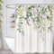 Minicoco Shower Curtain Green Shower Curtains Mould Proof Resistant Waterproof Shower Curtain 100% Polyester Bathroom Shower Curtains with 12 Hooks, 180 x 180 cm (Green Leaves)