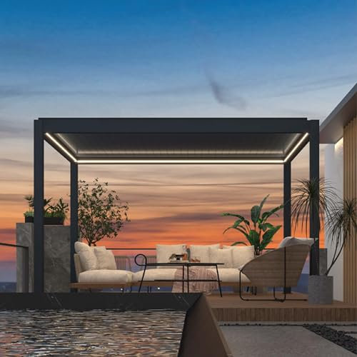 Pratt & Söhne Pavillon de Jardin avec toiture en lamelles électriques 4 x 3 m - Structure Robuste en Aluminium avec éclairage RGB LED - Pergola étanche - Anthracite