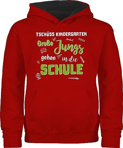 Pullover Kinder Hoodie Jungen Mädchen - Einschulung Junge - Tschüss Kindergarten Große Jungs gehen in die Schule - 140 (9/11 Jahre) - Rot/Schwarz - schulkinder schulanfänger kita aus 1 schultag