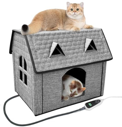 GOLOPET Elevated Heated Cat House for Outside Winter, Addition of rain-Proof Eaves,Waterproof & Insulated Feral Cat Shelter with Heater. (Coffee Color, Medium)
