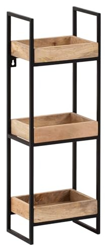 FineBuy Wandregal 27x18x77 cm Mango Massivholz Metall, Hängeregal | Schweberegal Industrial, rechteckiges Wandboard aus Echtholz, handgefertigt, jedes Stück ein Unikat