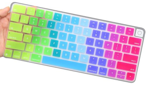 UUONDO Keyboard Cover Skin for Apple Magic Keyboard 3/Apple iMac 24 Inch Magic with Touch ID, Thinnest Keyboard Skin for 2022 2021 iMac 24 Model A2449 A2450 M1 Chip Keyboard-Rainbow…