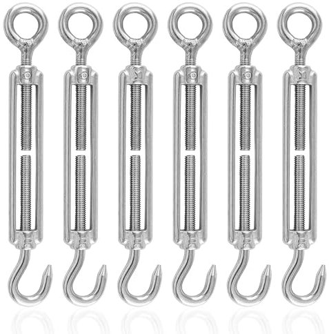 6 Stück Spannschlösser Seilspanner, M6 OC 304 Edelstahl Verstellbare Spannschloss Haken, Spannhaken für Sonnensegel, Seil, Oder Wäscheleine zu Spannen (Silber)
