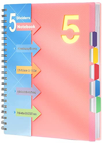 CAGIE A4 Notizbuch mit Register Liniert Spiralbindung 220 Seiten (110 Blatt) Klein Spirale Notizblock Block mit Register für Arbeit Office Schule College Essentials, Rosa, 21.8x 28.5 cm