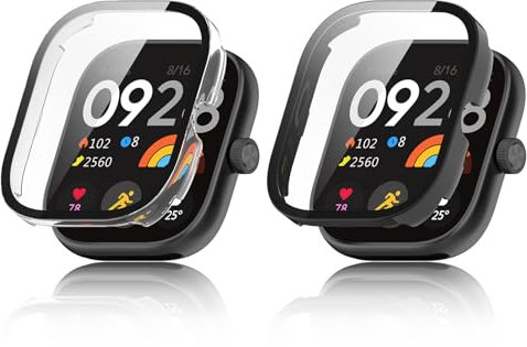 Mayfun 2 Piezas Funda Compatible con Xiaomi Redmi Watch 4 Funda con Protector de Pantalla, Carcasa Suave HD TPU, Anti-Arañazos, Anti-caída Case Cover Protectora Película - Transparente + Negro