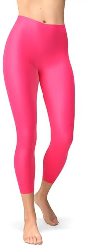 sissycos Damen Neon 3/4 kurz Leggings sanft Elastische Taille Leggings(Neon Pink,L/XXL)