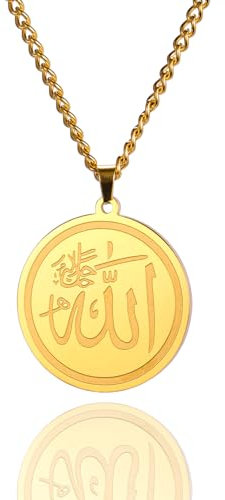 EUEAVAN Ayatul Kursi Halskette Allah Halskette für Frauen Männer Islamische Schrift Symbole Allah Arabisch Halskette Nahost Allah Islam Religiöser Schmuck Muslimisches Geschenk (Allah Halskette gold)