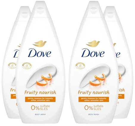 Dove Body Wash 0% Sulfate SLES for Women Made with Naturally Derived Cleansers and Plant Based Moisturiseres Gently Cleanses for Softer and Smoother Skin, 720ml (Buy 4, Fruity Nourish)