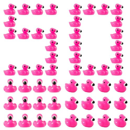 NQEUEPN 50 Mini Flamant Rose, Mignons Mini Animaux en Résine Décorations de Fête Flamants Roses Petites Figurines Flamants Roses pour Artisanat Maison de Poupées Maison Jardin (Rose Rouge)