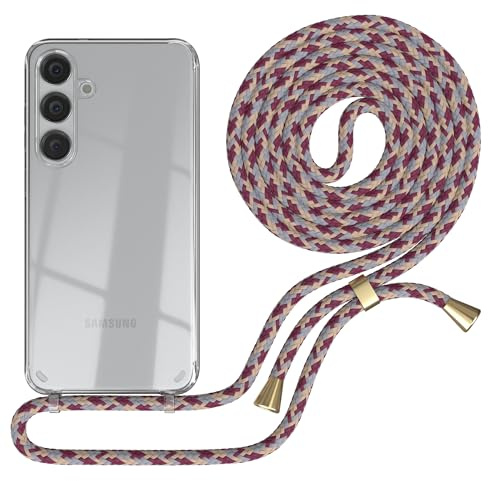 EAZY CASE - Handykette kompatibel mit Samsung Galaxy S24 Plus Kette zum Umhängen für Galaxy S24 Plus Hülle mit Band aus Silikon stoßfeste transparente Handyhülle als Fallschutz in Rot Camouflage