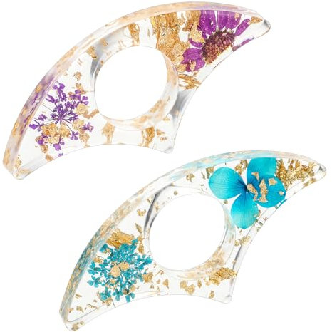 Amabro Lot de 2 Porte page de livre de fleurs séchées en résine, anneau de pouce, porte-page personnalisé, fait à la main, pour enseignants, amateurs de livres, lecteurs de littérature (B)