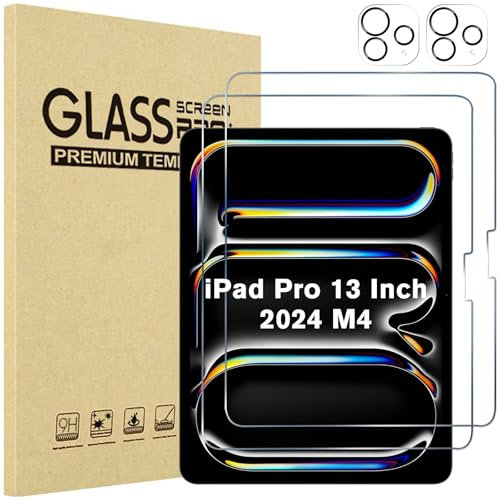 ProCase 2 Pezzi Pellicola iPad Pro 13 Pollici (M4) 2024 7 Generazione con 2 Protezione Obiettivo Fotocamera, Vetro Temperato per iPad Pro 13(A2925 A2926 A3007) - Trasparente