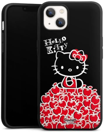 Premium Silikon Hülle kompatibel mit Apple iPhone 13 Handyhülle schwarz Case Apfel Fanartikel Hello Kitty