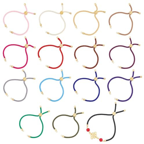 UNICRAFTALE 15Pcs 15 Colors Nylon Cord Chain Slider Bracelets Leather Chain Adjustable Bracelet with Brass Findings Tree of Life Charms Bracelet Chains for Jewelry Making Accessories