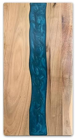 Tagliere per salumi in resina di acacia, 45,7 x 22,9 cm, in resina epossidica, motivo a onde blu oceano, per cucina e mini bar, tagliere reversibile per carne, formaggio, pane, verdure, frutta