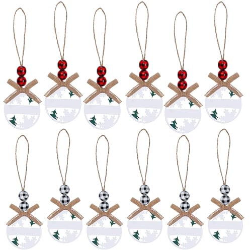 Belerry 12 Pieces Christmas Stocking Name Tags Christmas Decorations for Tree Hanging Wood Ornament Rustic Christmas Ornaments with Bead and Bow for DIY Christmas Farmhouse Decor (White)
