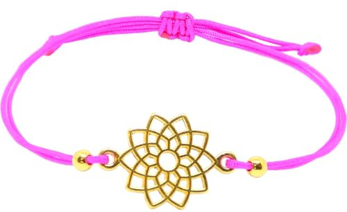 Selfmade Jewelry Armband Damen Roségold Mandala Boho Style Makramee Armbändchen Inkl. Geschenk-Verpackung (Gold - Pink)
