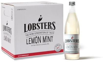 Lobsters - Lemon Mint - 12 x 0,5l - Fresh and Sparkling - Mit natürlichem sprudelndem Wasser, Zitronensaft & Minze, Zuckerarmes prickelndes Getränk ohne künstliche Zusätze, für Cocktailmix