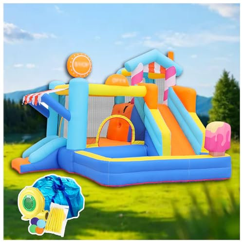 HBDSMLPL Bouncy Castles for Children with Storage Bag/Blower,Slide and Ball Pit, Trampoline, Climbing, Adult Bouncy Castle for Kids Aged 3-12,3.4×3.2×2.4M(LxWxH)