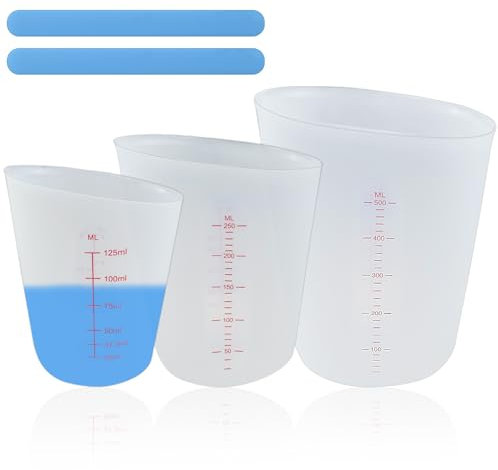 LPZMPZ 3 Stück Silikon Messbecher, Mischbecher Epoxidharz, Messbecher Epoxidharz 125 250 500 ml Silikonbecher zum Gießen mit Rührstab aus Silikon, für Epoxidharz Gießformen, Basteln, Labor