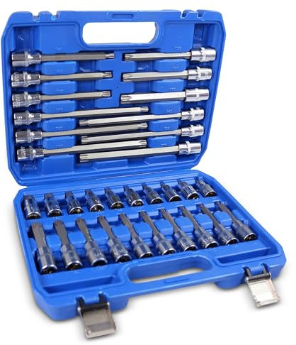 ENVA Jeu de Douilles 32 pièces. Jeu de clés à Douille Profil T Torx Jeu de Douilles 1/2 Pouce Jeu de clés à Douille Torx Bit Set d'outils avec 32 Douilles Coffret à cliquet avec Douilles Profil T
