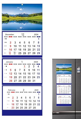 Wandkalender 2025, 3-Monats-Wandkalender, Dezember 2024 – Januar 2026, vertikaler 3-Monatskalender mit dickem Papier, Drei-Monatsansicht für tägliche Organisation und Planung, 30,5 x 81,3 cm
