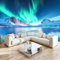 Schneeszene 3D Fototapete Grüne Nordlichter Hochwertige Vlies Wandbild Modernes Wanddeko Tapete, Für Wohnzimmer Schlafzimmer Büro B200 X H140 Cm