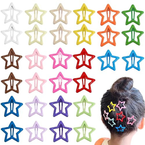 Haarspangen Stern,30 Stück Metall Stern Haar Clips Y2K Haarschmuck Bunte Haarspangen Kinder Klein Pentagramm Hair Clips für Baby Mädchen Damen