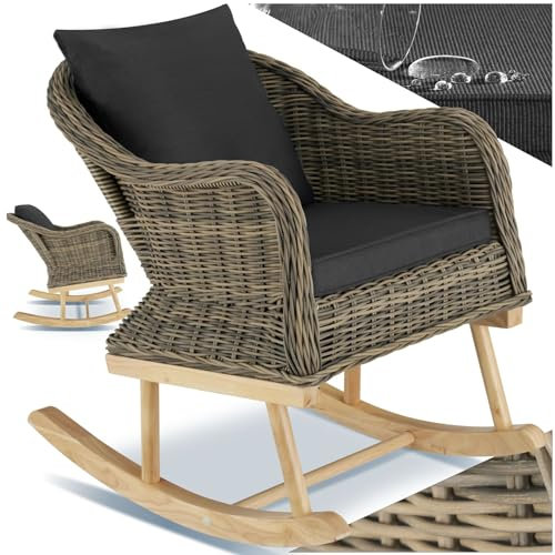 tectake® Poly Rattan Outdoor Schaukelstuhl Garten, Schaukelsessel, als Gartenstuhl, Schaukelliege, Lounge Möbel Outdoor für Terrasse, Balkon, Wintergarten mit Outdoor Kissen wetterfest - Natur