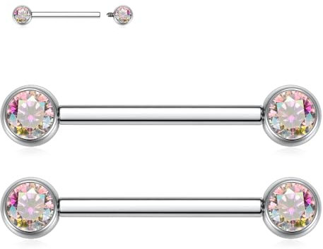Nippelpiercing Brustwarzenpiercing Zungenpiercing 14G Brustwarzenstäbe Nippelpiercing-Schmuck 14mm Innengewinde Zungenstege Titan Nippelringe Silber AB CZ
