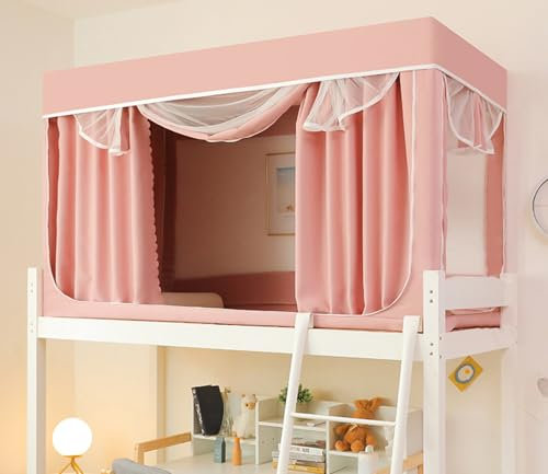 Ciel de lit avec rideaux d'intimité, tissu léger et respirant, tentes de couchage d'intérieur et forts de jeu pour lit de cabane, lit mezzanine pour enfants (rose, 190 x 90 x 110 cm)