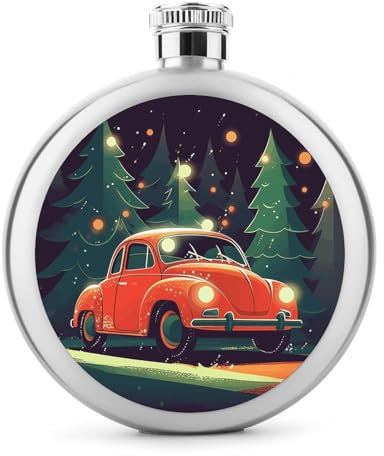 Petaca redonda portátil de acero inoxidable de 5 onzas, petaca roja para hombre y mujer